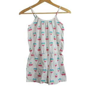 Children's Place Girl One Piece Shorts Romper White XL Sleeveless Rainbow Hearts